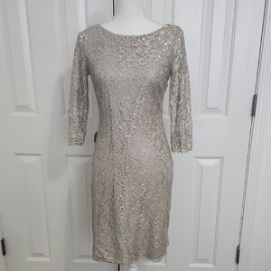 Calvin Klein Metallic Lace Dress Taupe 4